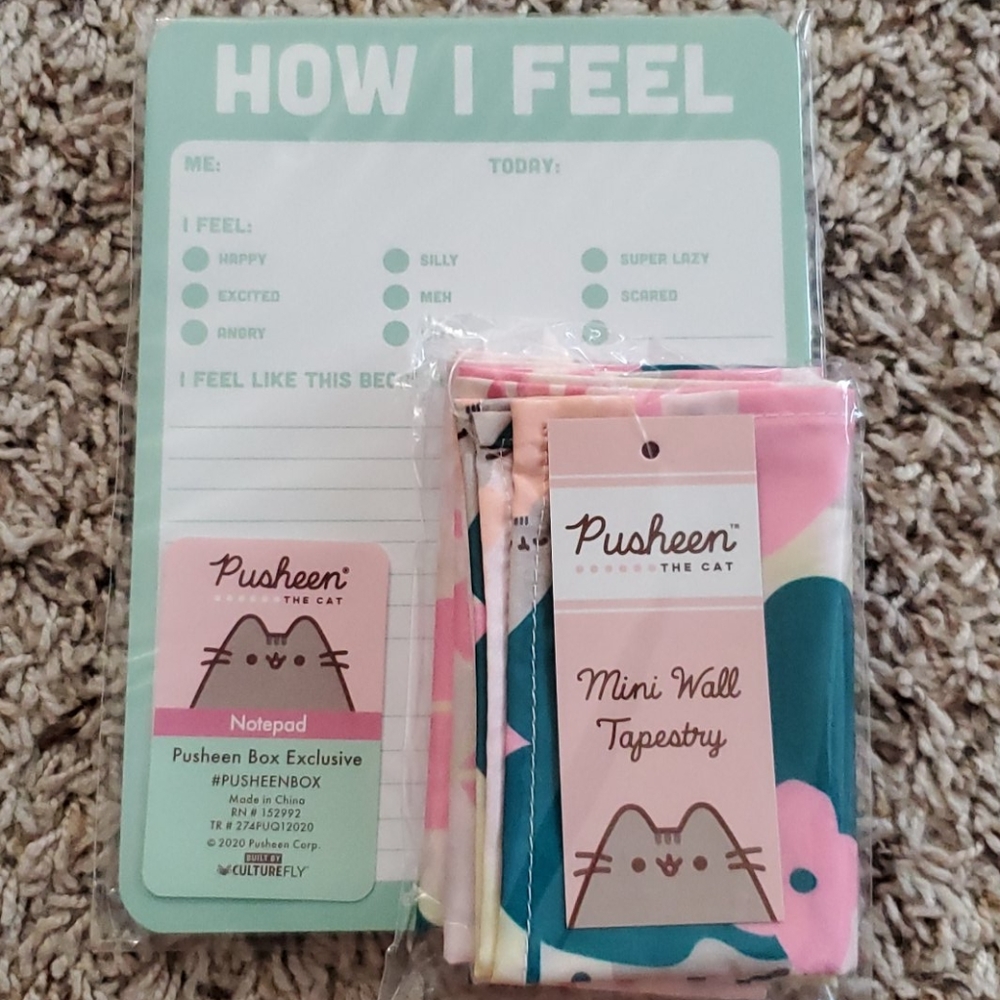 Pusheen mini wall tapestry and express notepad
